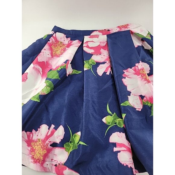 Sequin Hearts Navy Blue Bold Floral Skirt Size 7 Juniors Statement Pink Flowers - Picture 4 of 9